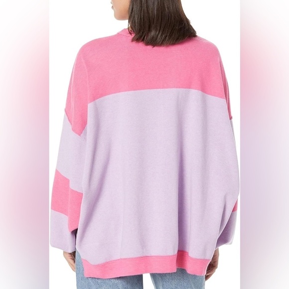 Free People Uptown Colorblock Pullover Sweater Pink Purple - Picture 3 of 12